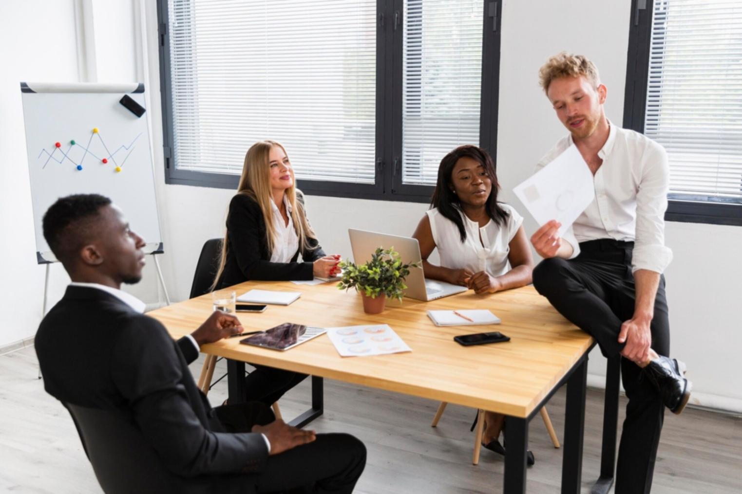 Modern business meeting space with natural lighting